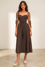 Brown Olive Enchantment Leaf-tie Midi Dress