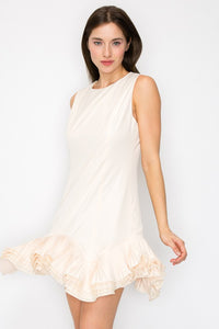 Champagne Flutter Ruffle Hemline Sleeveless Mini Dress