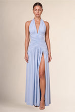 Blue Seraphina Ruched Mesh Halter Maxi Dress