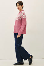 Pink Nordic Pattern Wool Blend Ribbed Roll Neck Sweater