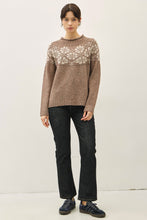 Mocha Nordic Pattern Wool Blend Ribbed Roll Neck Sweater