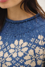 Denim Blue Nordic Pattern Wool Blend Ribbed Roll Neck Sweater