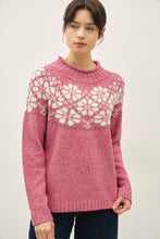Pink Nordic Pattern Wool Blend Ribbed Roll Neck Sweater