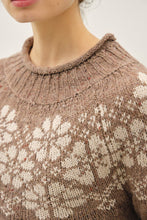 Mocha Nordic Pattern Wool Blend Ribbed Roll Neck Sweater