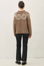 Mocha Nordic Pattern Wool Blend Ribbed Roll Neck Sweater