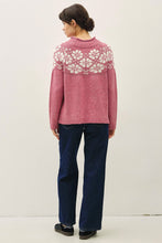 Pink Nordic Pattern Wool Blend Ribbed Roll Neck Sweater