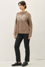 Mocha Nordic Pattern Wool Blend Ribbed Roll Neck Sweater