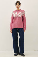 Pink Nordic Pattern Wool Blend Ribbed Roll Neck Sweater