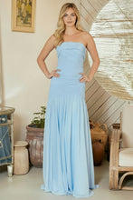Light Blue Strapless Gathered Chiffon Sheath Gown