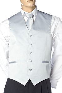 Gray Men's Plain Satin Vest, Solid Colors With Tie Set