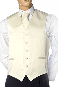 Cream Men's Plain Satin Vest, Solid Colors With Tie Set