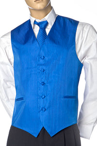 Royal Blue Men's Vertical Design Dress Vest And Necktie Set For Suit Or Tuxedo