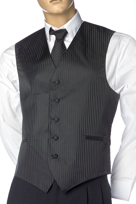 Black/Men's Vertical Design Dress Vest And Necktie Set For Suit Or Tuxedo