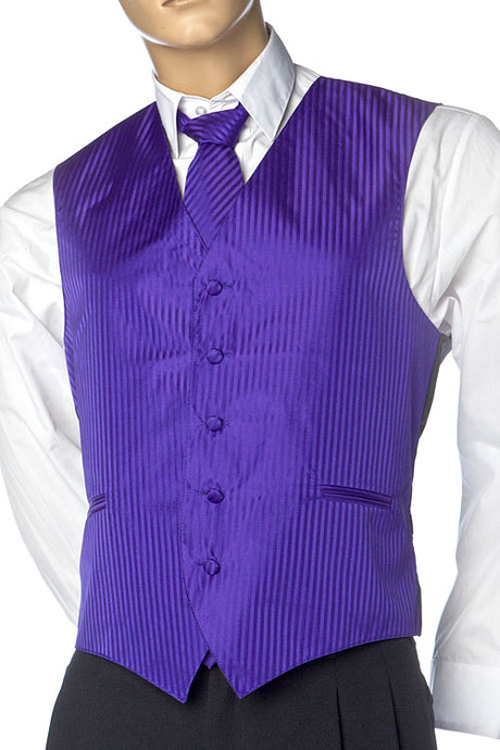 Purple Men's Vertical Design Dress Vest And Necktie Set For Suit Or Tuxedo