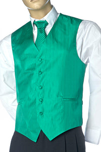 Emerald Men's Vertical Design Dress Vest And Necktie Set For Suit Or Tuxedo