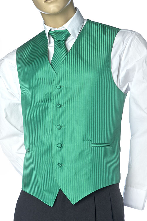 Emerald Men's Vertical Design Dress Vest And Necktie Set For Suit Or Tuxedo