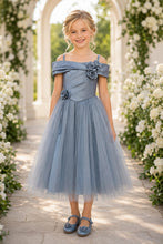 Dusty Blue Off Shoulder Satin Tulle Dress