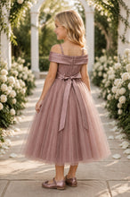 Dusty Rose Off Shoulder Satin Tulle Dress