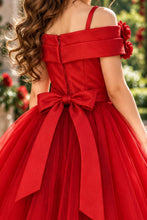 Red Off Shoulder Satin Tulle Dress