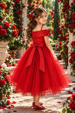 Red Off Shoulder Satin Tulle Dress