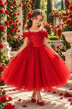 Red Off Shoulder Satin Tulle Dress