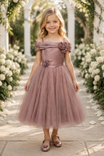 Dusty Rose Off Shoulder Satin Tulle Dress