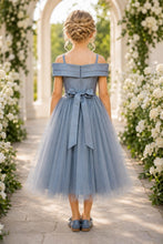 Dusty Blue Off Shoulder Satin Tulle Dress