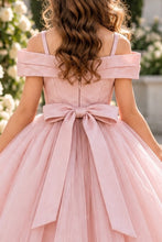 Blush Off Shoulder Satin Tulle Dress