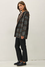 Charcoal Plaid Shawl Collar Coatigan