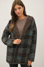 Charcoal Plaid Shawl Collar Coatigan
