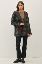Charcoal Plaid Shawl Collar Coatigan