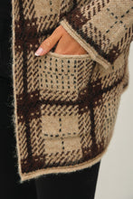 Brown Plaid Shawl Collar Coatigan