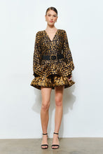 Olive Chic Polka Dot Silky Gold Belt Mini Dress