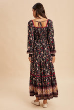 Midnight Floral Contrast Piped Border Print Maxi Dress