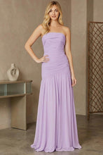 Lilac Strapless Gathered Chiffon Sheath Gown