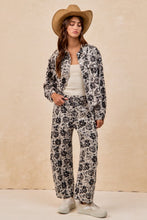 Grey/Black Rose Printed Twill Barrel Pants