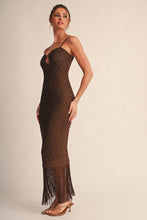 Brown Golden Hour Metallic Knit Fringe Maxi Dress