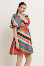 Multi Color Uneven Stripe Short Slv Fit And Flare