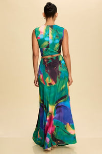 Green Multi Jersey Twist Cutout Maxi Dress