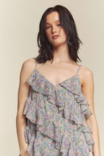 Sage Combo Floral Rufflr Spaghetti Strap Maxi Dress