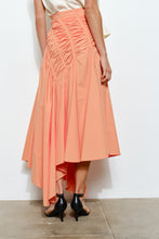 Lt.Coral Ruched Asymmetric Cotton Midi Skirt