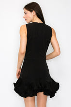Black Flutter Ruffle Hemline Sleeveless Mini Dress
