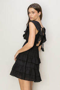 Black Open Back Tiered Mini Dress