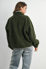 Olive Multi Quilted Plaid Sherpa Fleece Snap Jacket