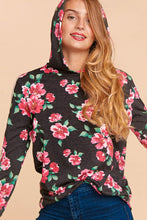 Floral Printw/Crochet Lace Knit Hooded Top