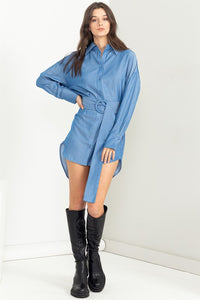 Denim Easy Win Button-Up Belted Shirt Dress
