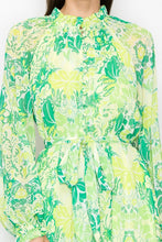 Green Combo Floral Print Button Down Closure Self Tie Maxi Dress