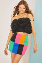 Black Side Zipper Tier Ruffle Tube Top