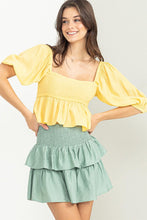 Yellow Good Vibes Smocked Peplum Top