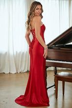Red Elegant Strapless Satin Trumpet Dress With 3D Rosette